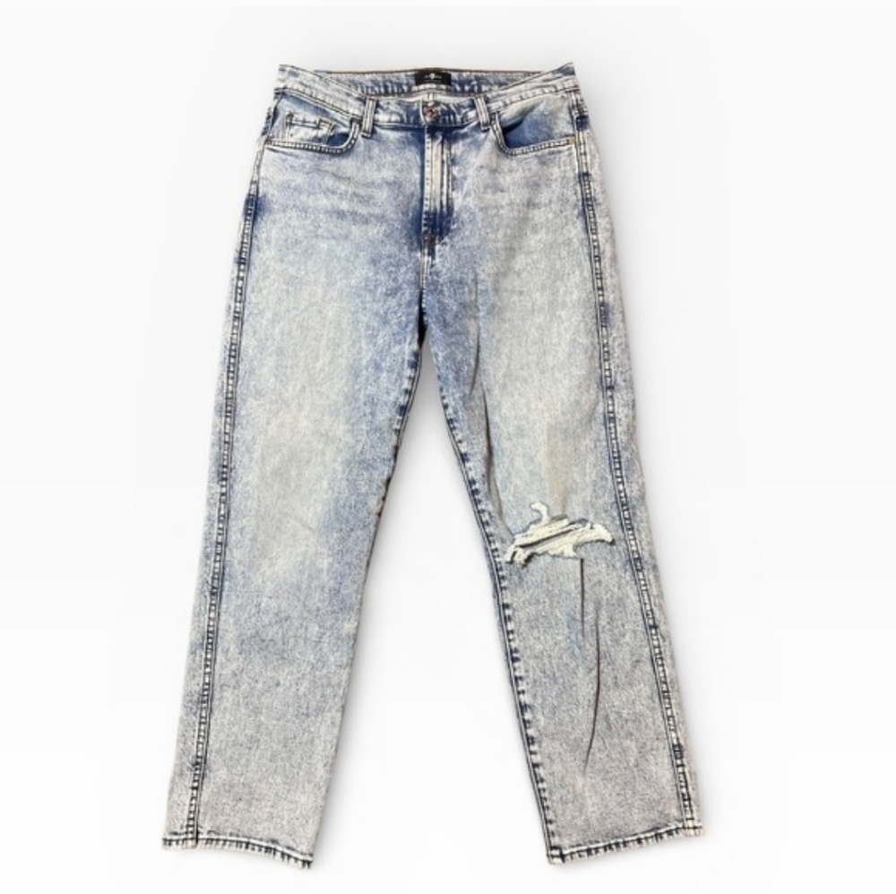 7 For All Mankind High Waist Cropped Straight Blue Stone Wash Size 30